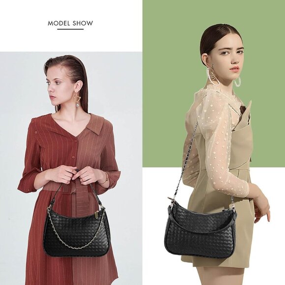 Woven Shoulder Bag for Women Gifts Detachable Strap Vegan Leather Hobo Handbag P - Picture 3 of 7